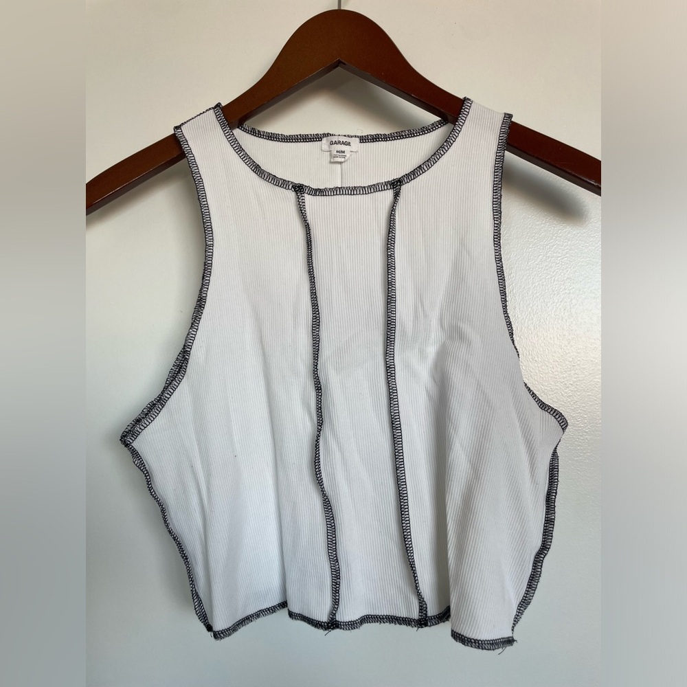 Garage White & Black Cropped Tank Top Size Medium